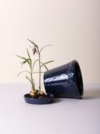 Kopenhagen Glasierter Topf mit Untersetzer, Saphirblau