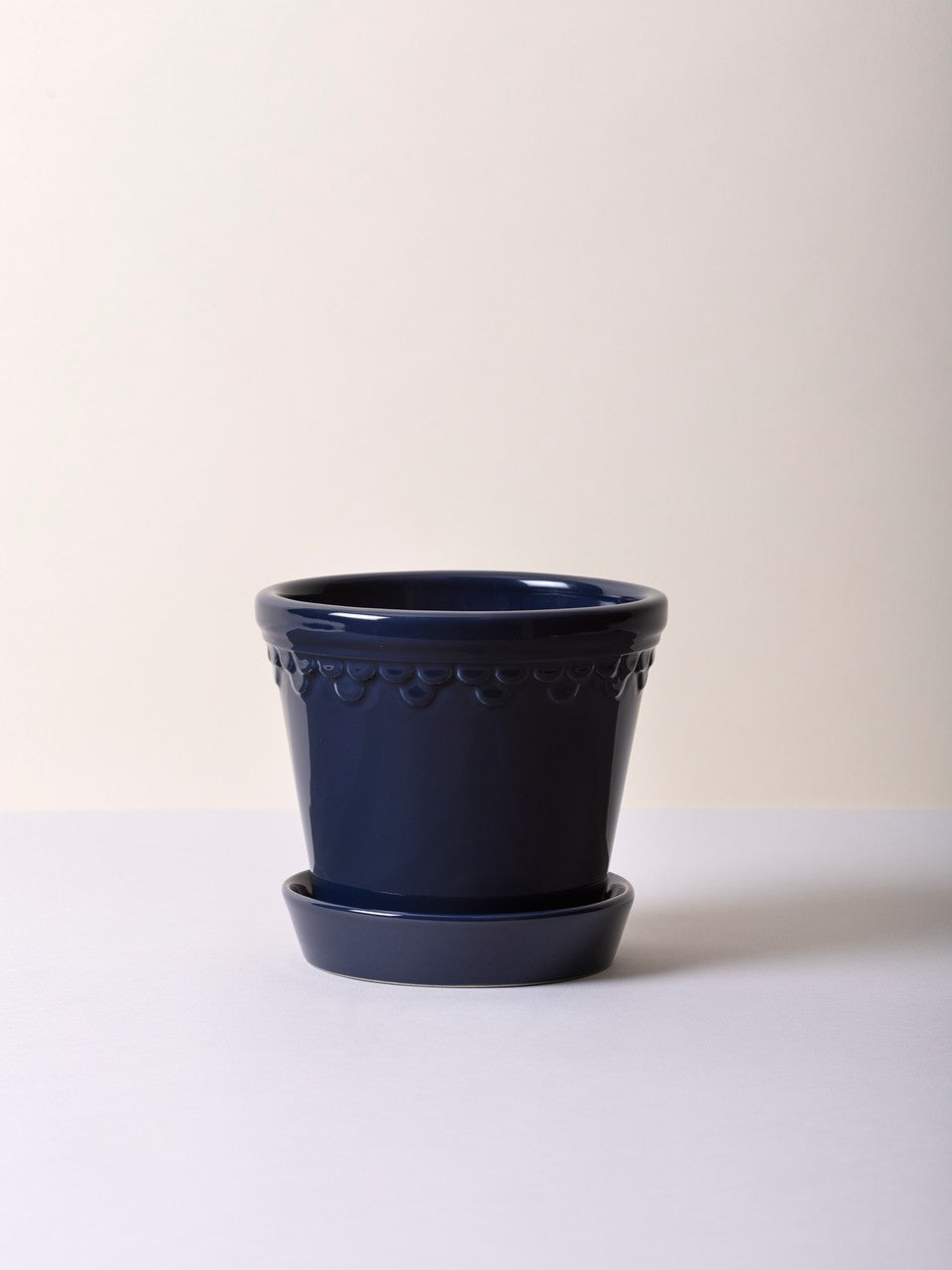 Kopenhagen Glasierter Topf mit Untersetzer, Saphirblau