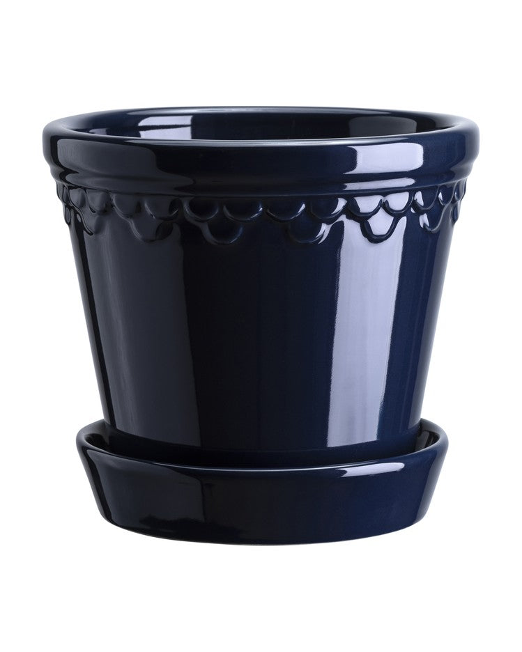 Kopenhagen Glasierter Topf mit Untersetzer, Saphirblau